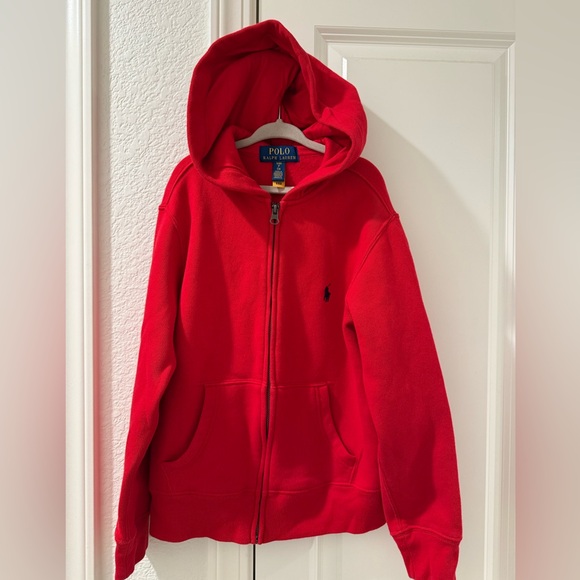 Polo Ralph Lauren Other - Polo Ralph Lauren Youth Boys Red Hoodie Sweater Full Zip Blue Pony Size S (8)